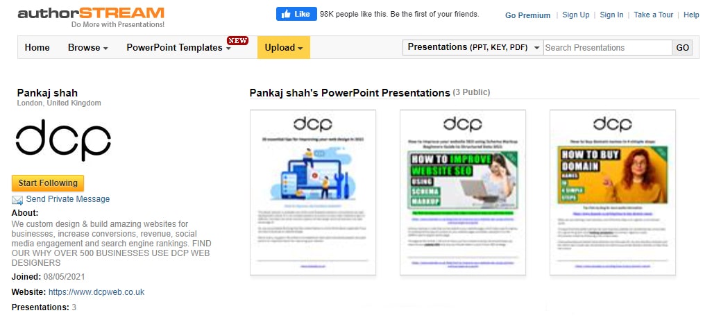 DCP Web Designers Author Stream Profile