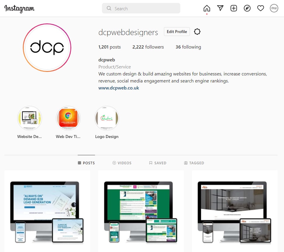 Example Instagram Profile Page