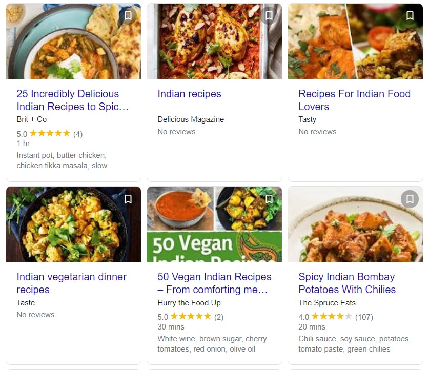 Example recipe rich snippet Google results