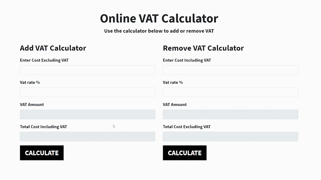 Add VAT Calculator Demo